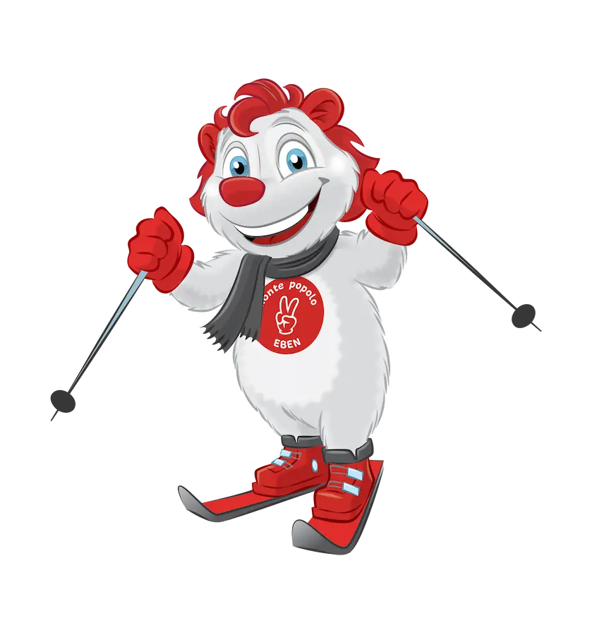 Maskottchen Monti beim Skifahren